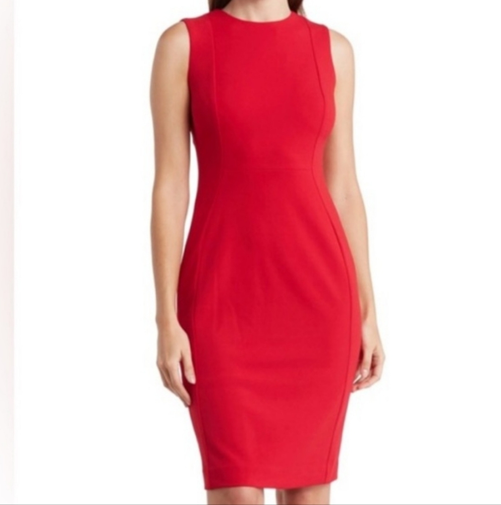 Calvin Klein Red Sleeveless Work Dress